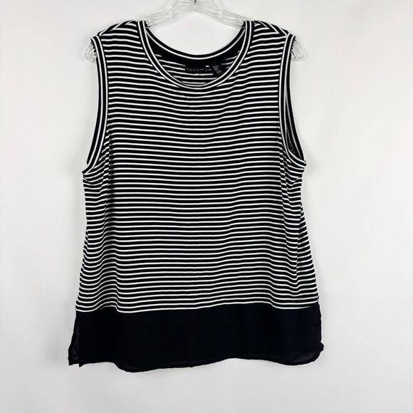 Tahari Tops - TAHARI Women's Black White Stripes Sleeveless Top w/ Black Slit Hem Detail XL
